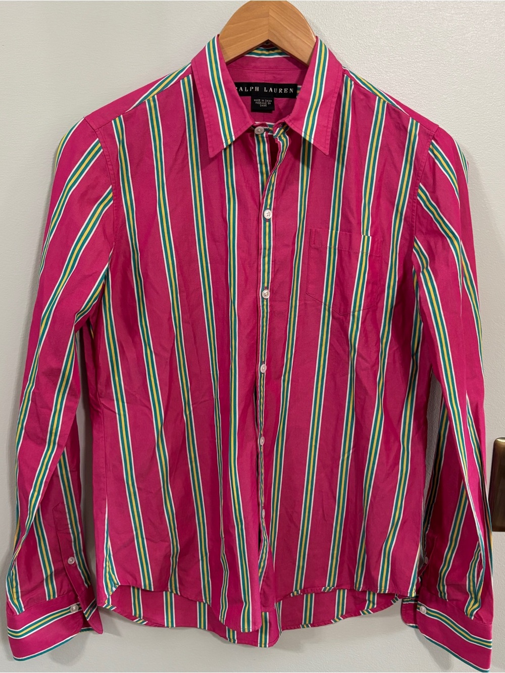 Ralph Lauren vintage pink stripe cotton button down top size 8